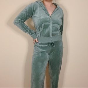 XL Y2k Vision Sports Green Velour Tracksuit Set.